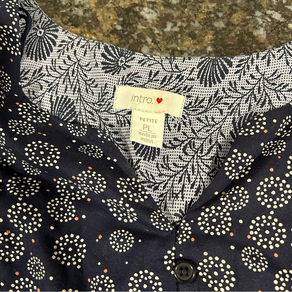 Intro Light Blue Navy Blue Calico Southern Print Boho Peasant Top Petite Large - Picture 5 of 5